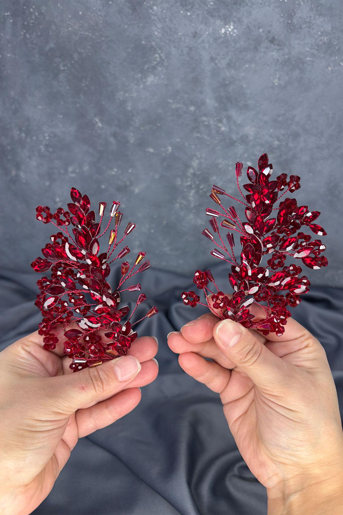 Burgundy Selis Double-Sided Bridal Henna Tiara Hair Accessory