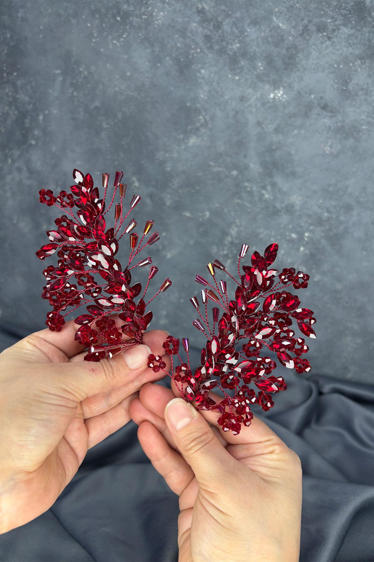 Burgundy Selis Double-Sided Bridal Henna Tiara Hair Accessory