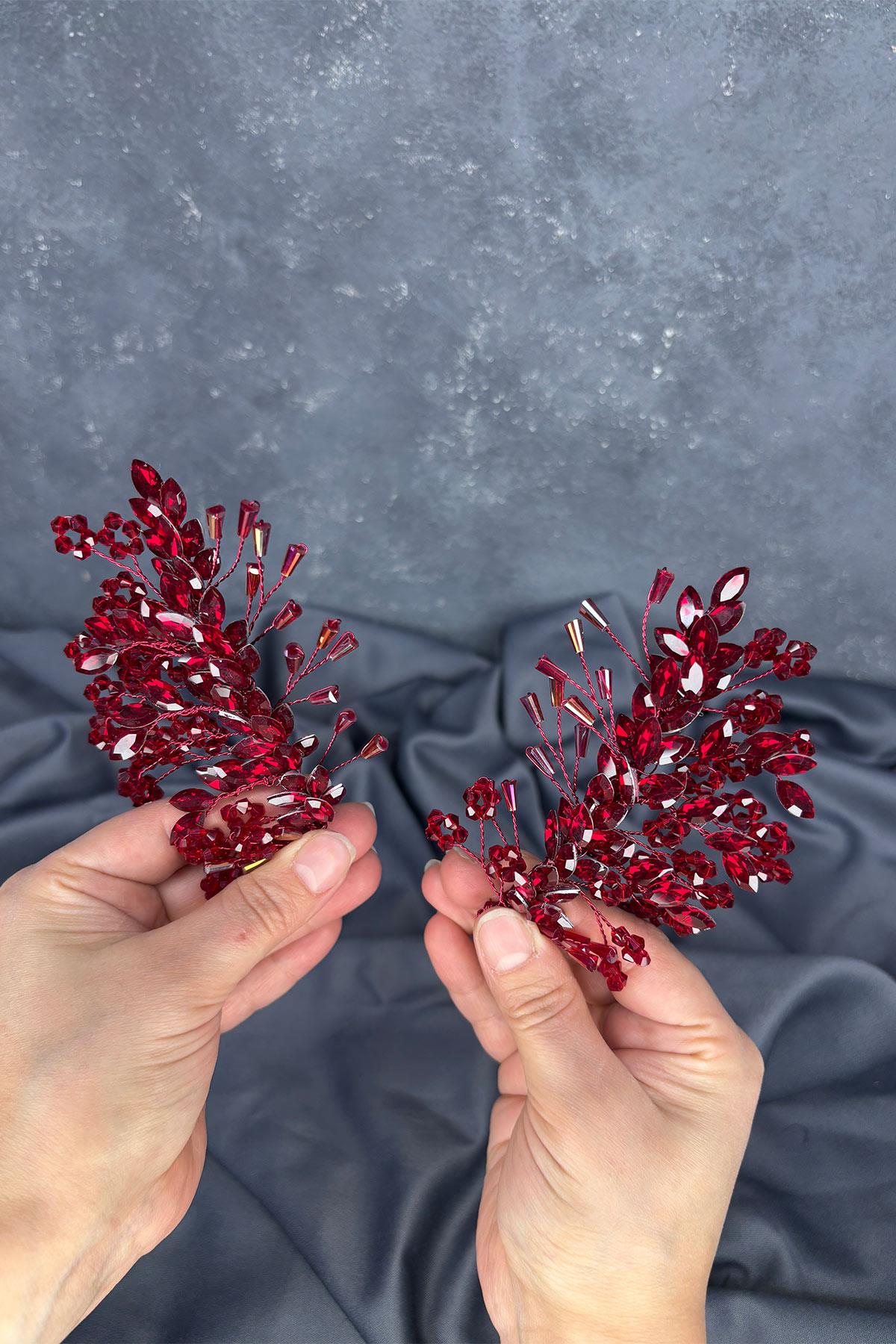 Burgundy Selis Double-Sided Bridal Henna Tiara Hair Accessory