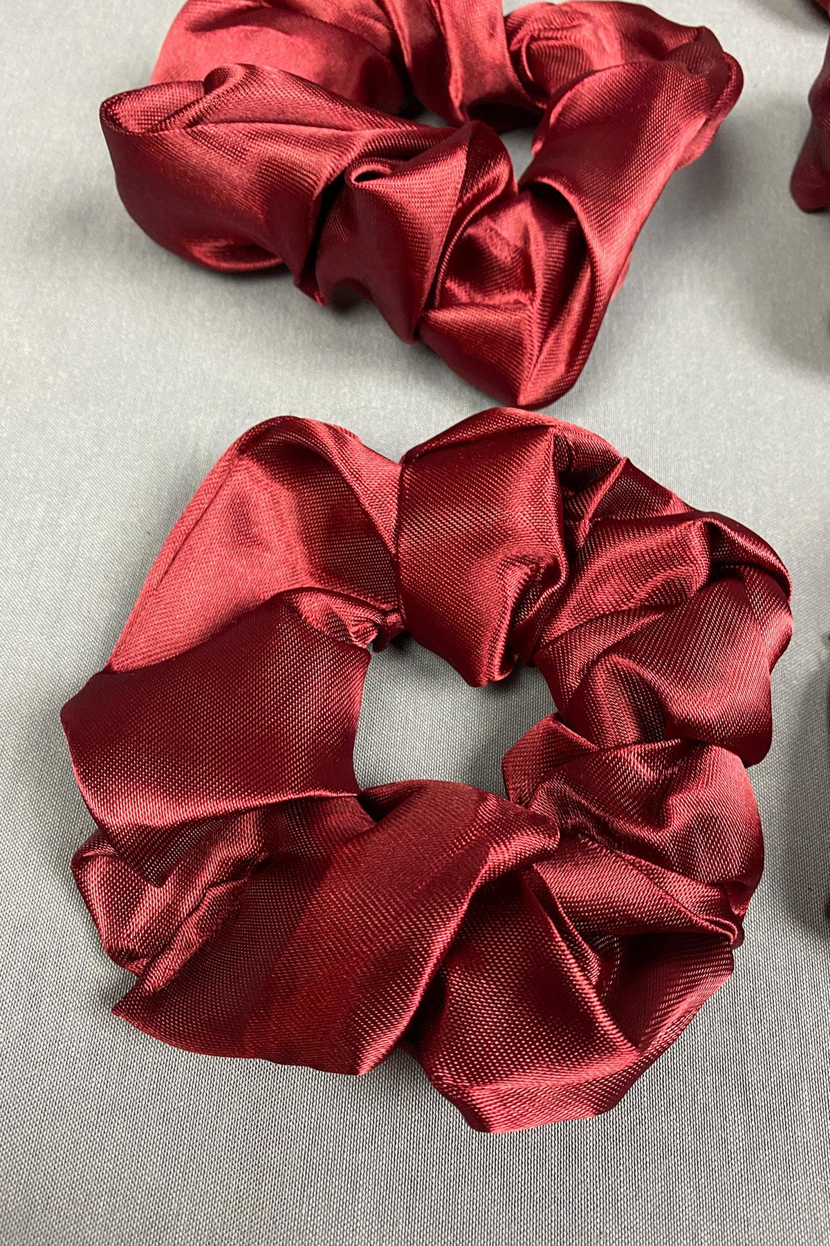 Bordo t6 Lı Saten Saç Lastik Toka Seti