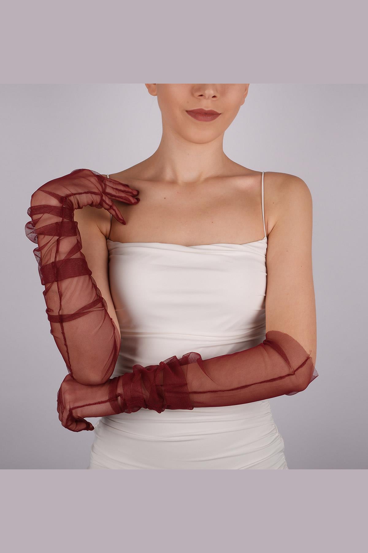 Burgundy Long Stylish Bridal Gloves Tulle Gloves Wedding/Wedding/Party/Costume Gloves