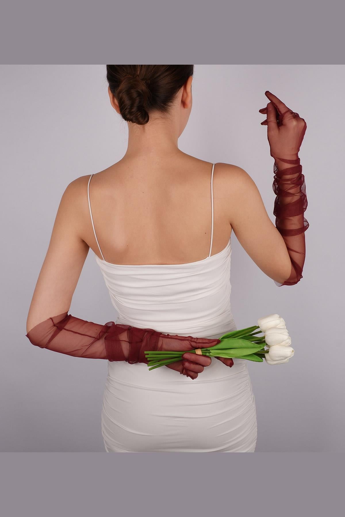 Burgundy Long Stylish Bridal Gloves Tulle Gloves Wedding/Wedding/Party/Costume Gloves