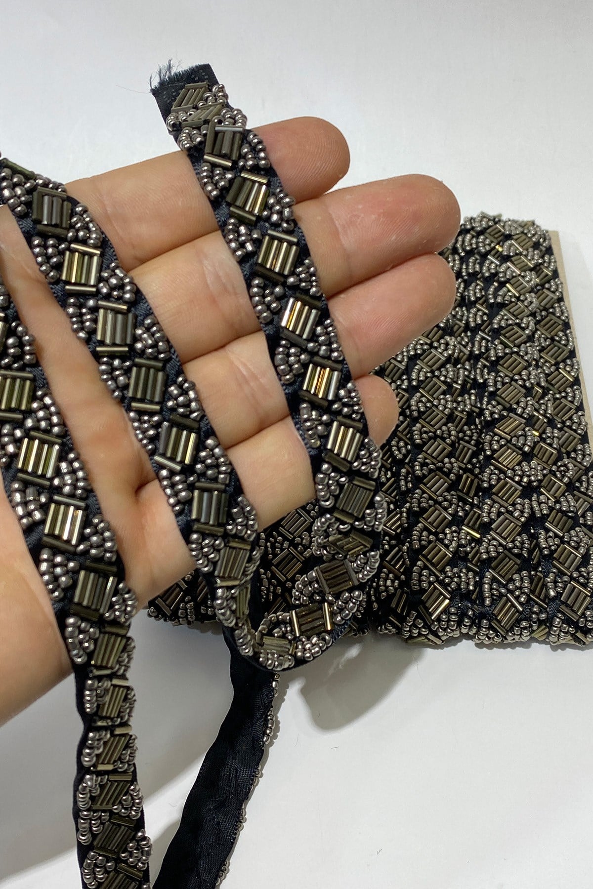 Pipe and Sand Bead Embroidered Strip Border 1 mt