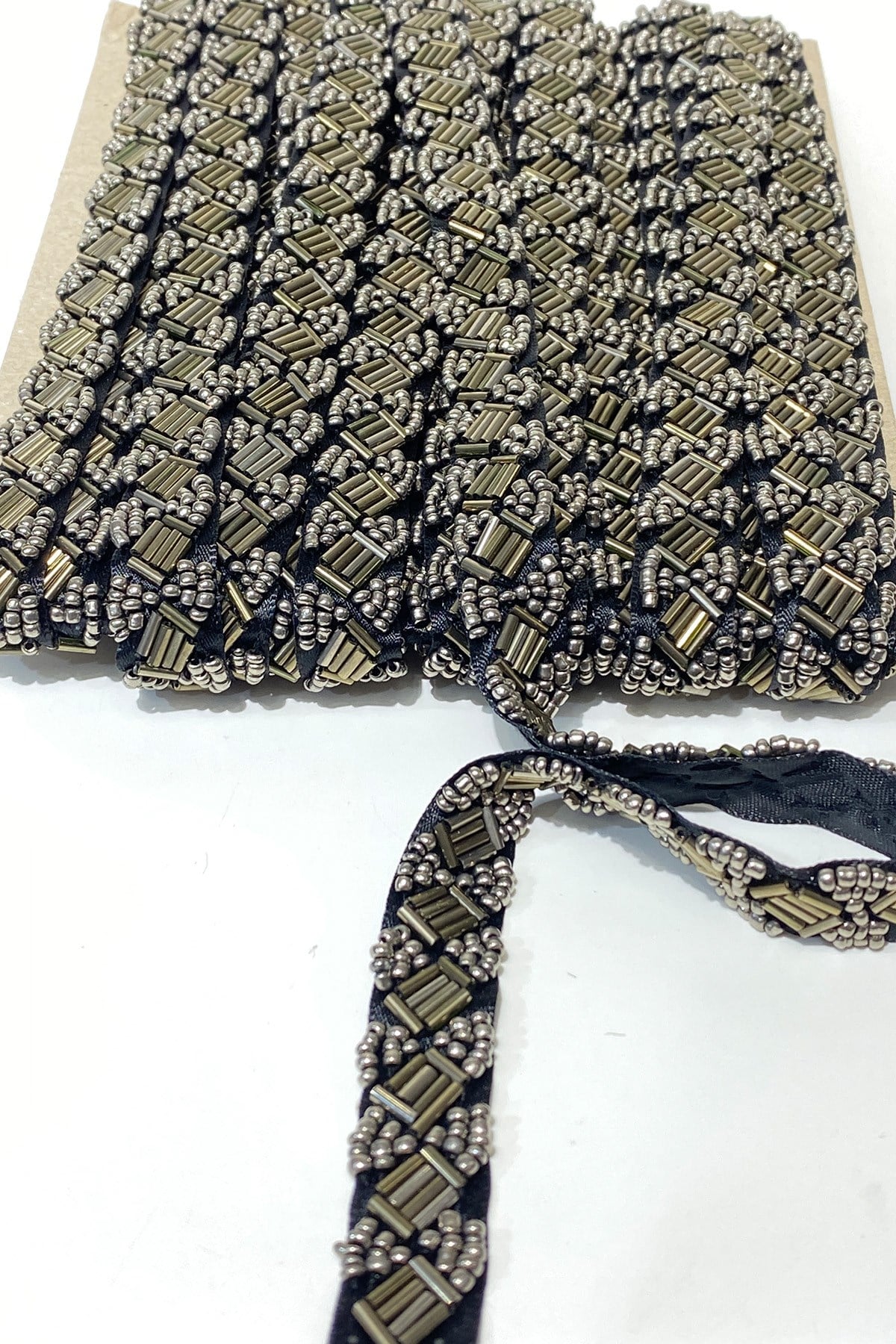 Pipe and Sand Bead Embroidered Strip Border 1 mt