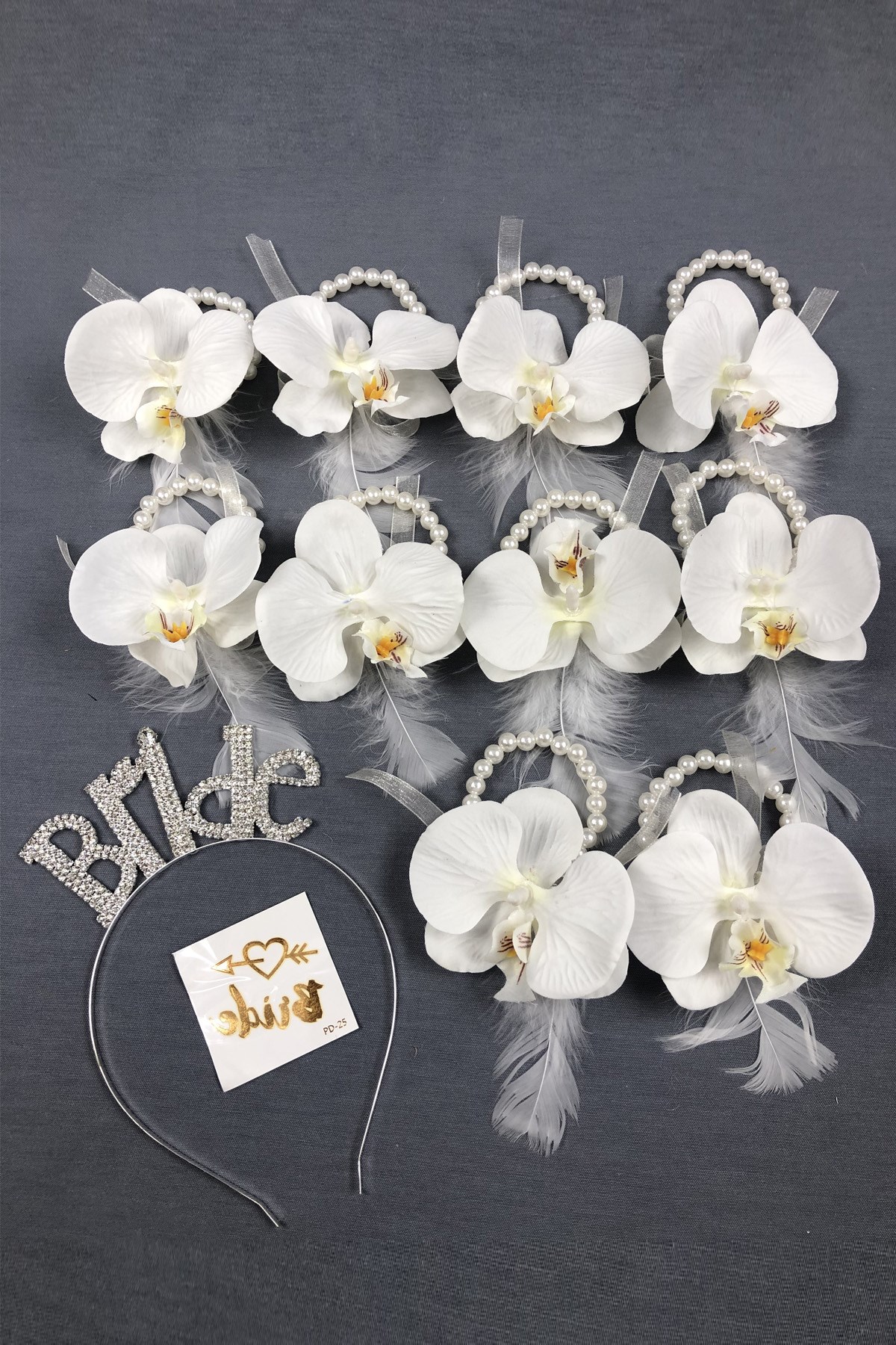 Bride Crown and Orchid Flower Bridesmaid Bracelet Set