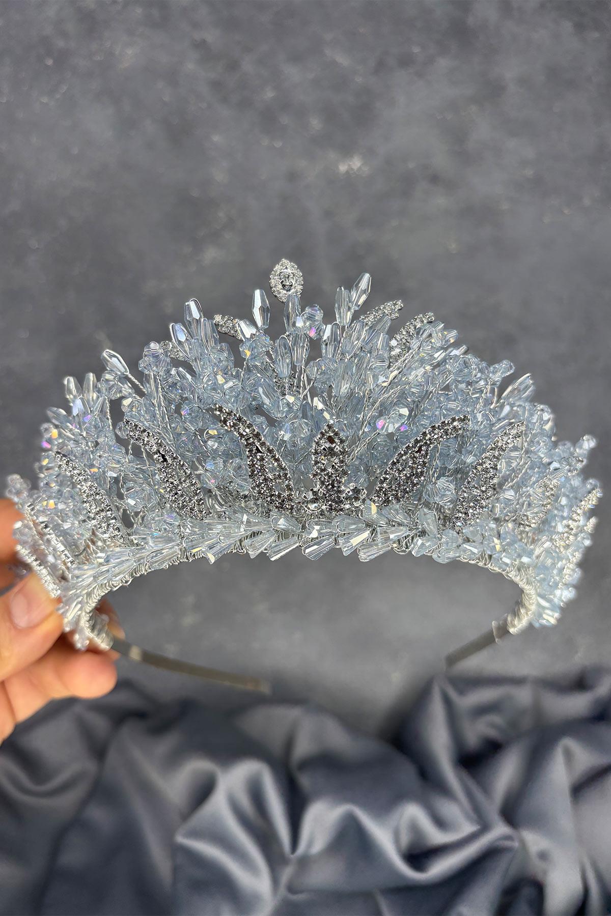 Ice Blue Livan Beaded Bridal Henna Crown Hair Accessory