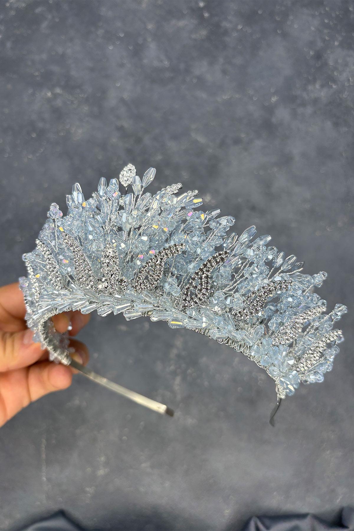 Ice Blue Livan Beaded Bridal Henna Crown Hair Accessory