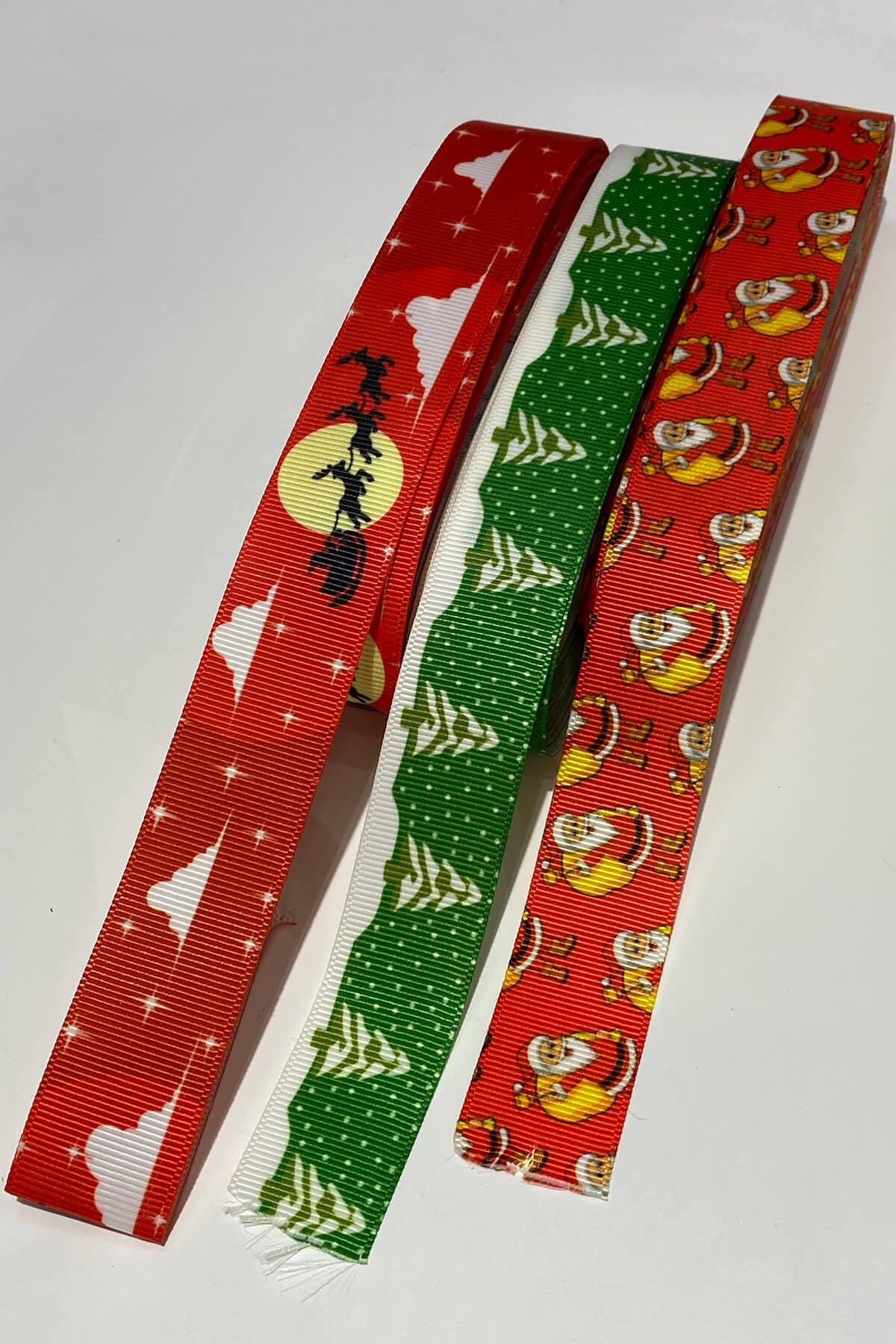 Pine Tree Santa Claus Printed Christmas Ribbon 2,5 cm 30 mt Color