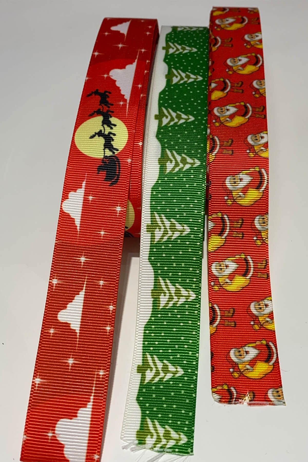 Pine Tree Santa Claus Printed Christmas Ribbon 2,5 cm 30 mt Color