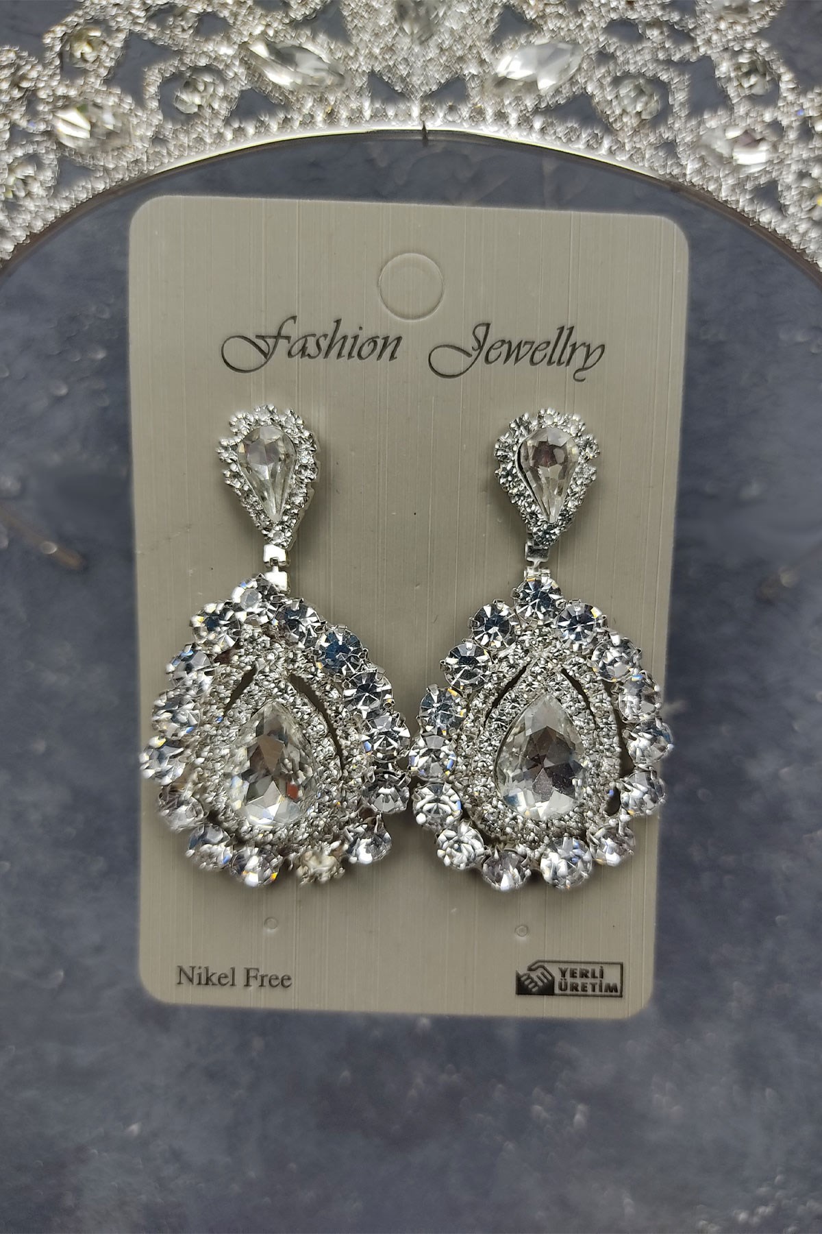 Cennet Model Bridal Crown And Studded Earrings