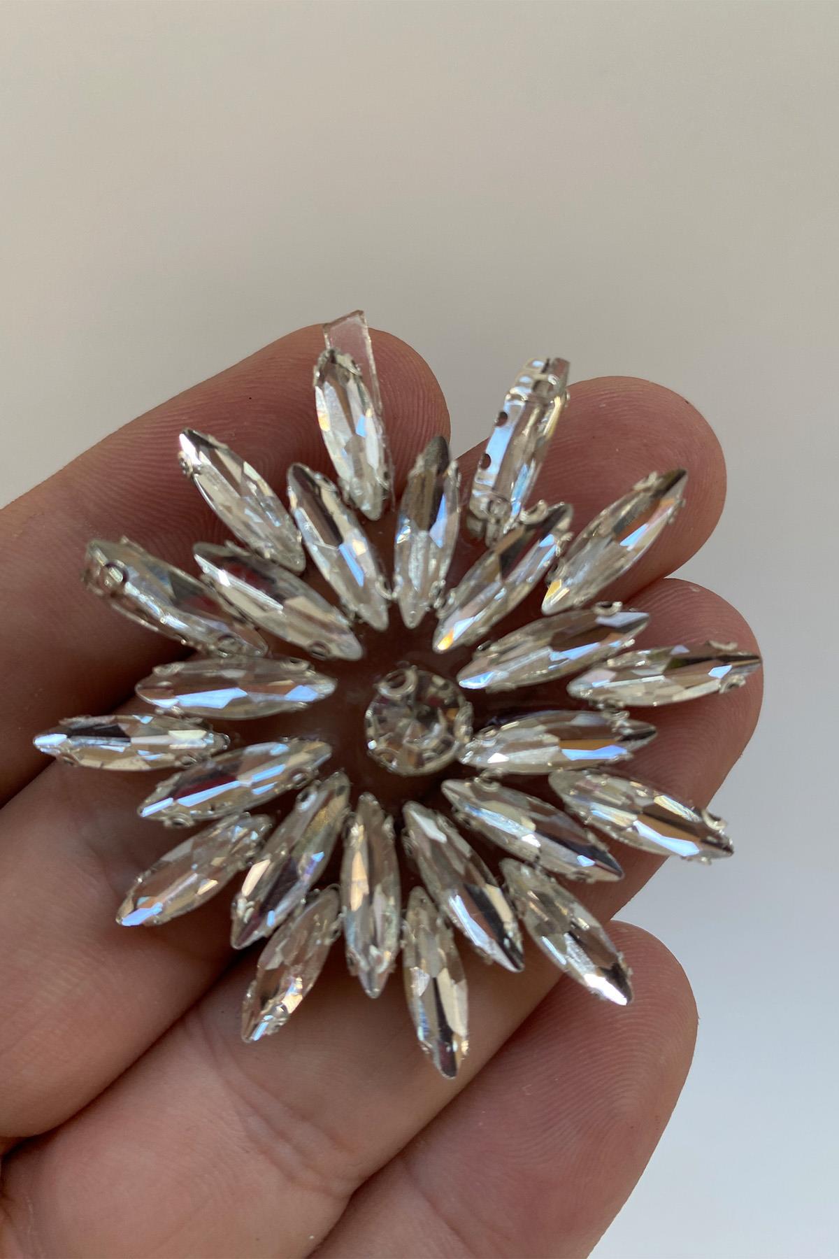 Çiçek Desenli Ütüyle Yapışan Parlak Taşlı Aplik