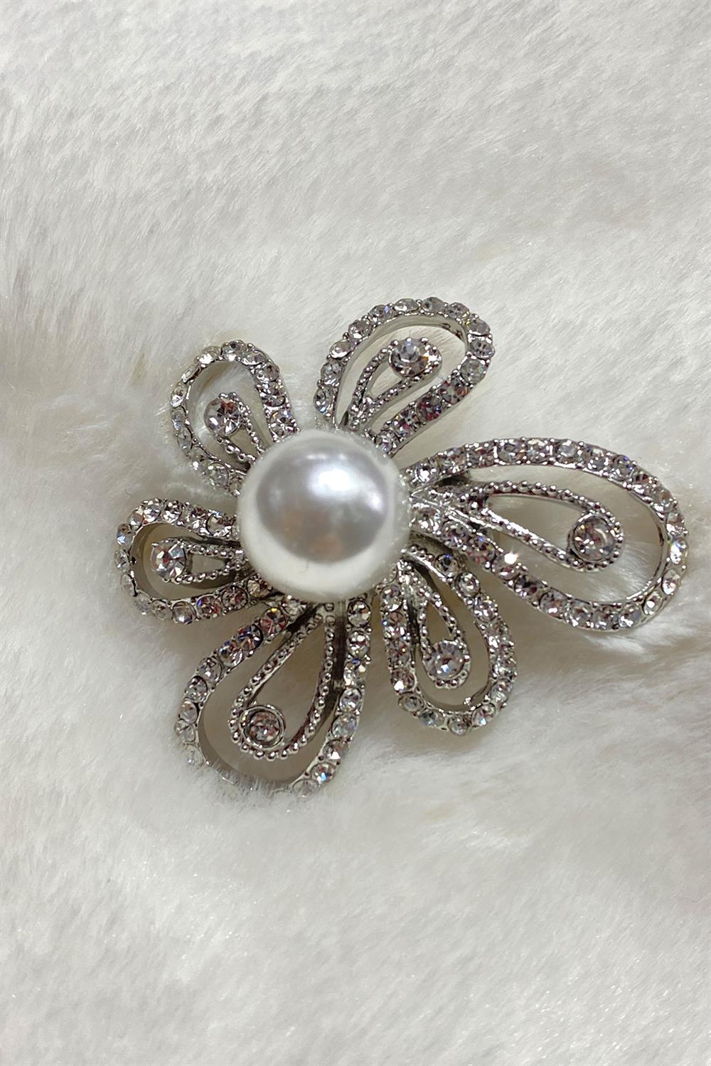 Flower Motif, Pearl and Stone Collar Brooch