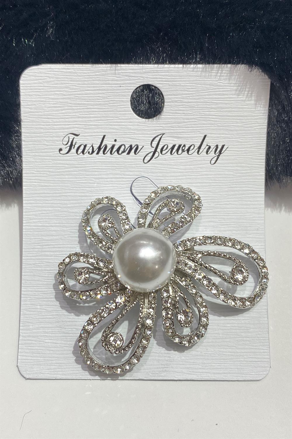 Flower Motif, Pearl and Stone Collar Brooch