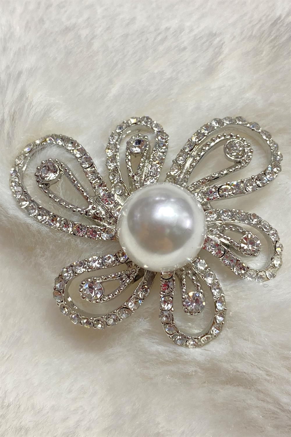 Flower Motif, Pearl and Stone Collar Brooch