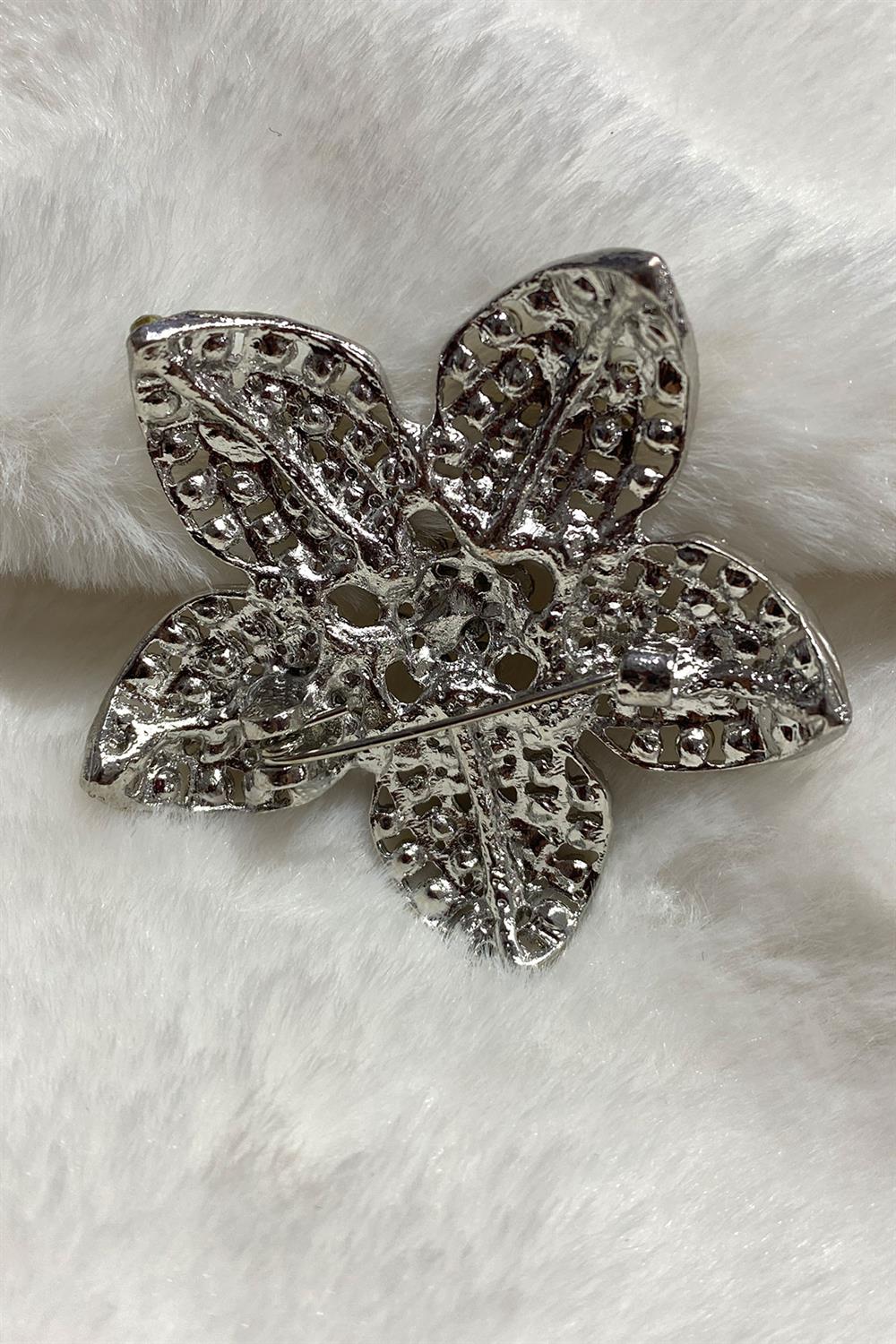 Çiçekli Taşlı Elbise Broşu