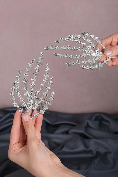 Çift Tarak Tokalı Taşlı Gelin Kına Saç Aksesuarı