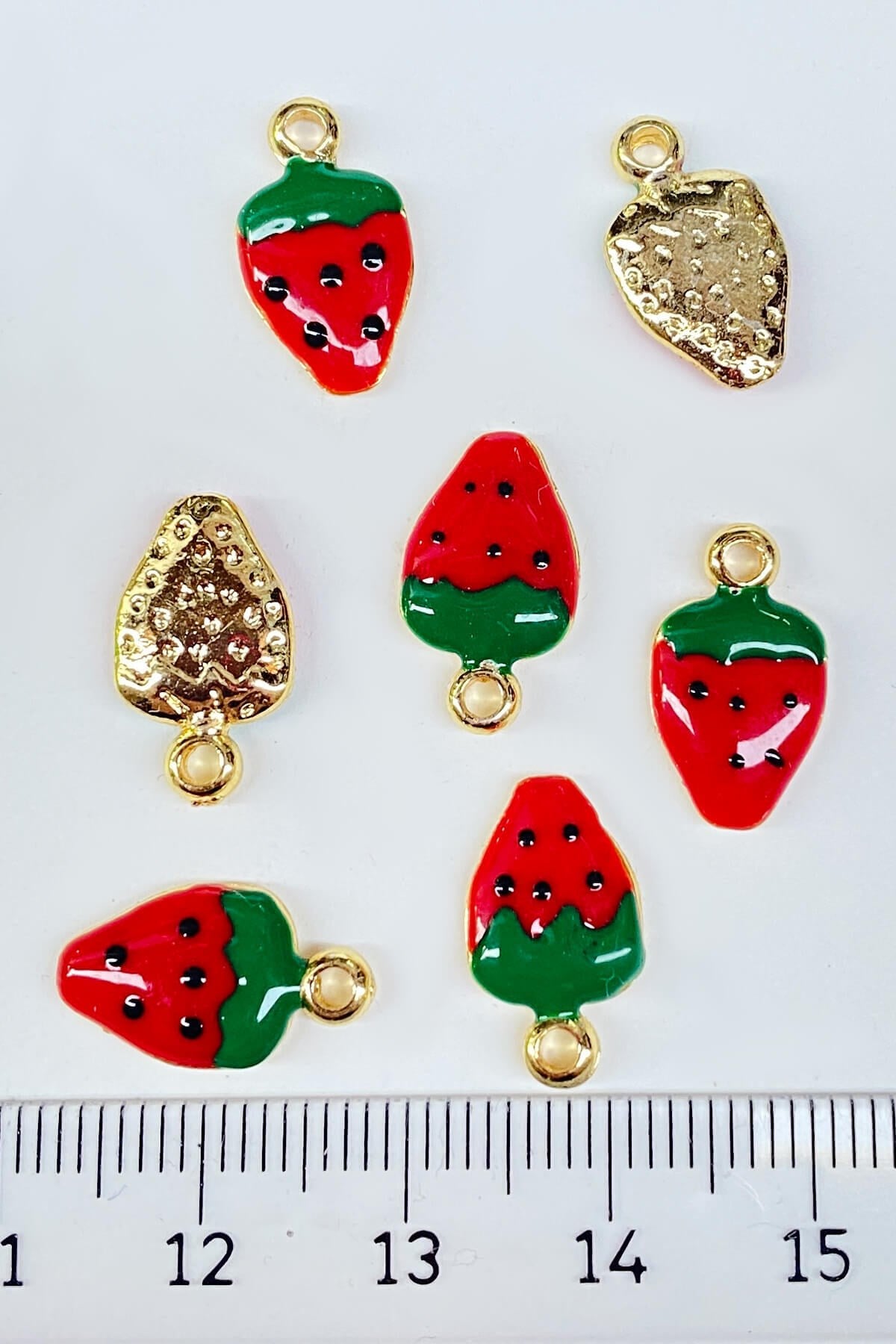 Strawberry Motif Metal Pendant Red 1 Pcs