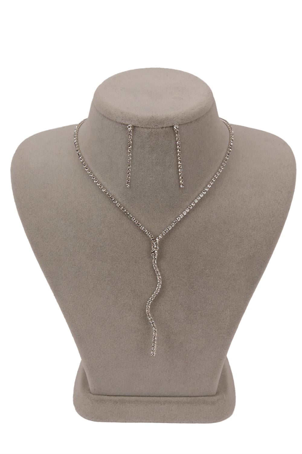 Wavy Venus Stylish Crystal Stone Evening Dress Necklace Earring Set and Flower Bridal Crown