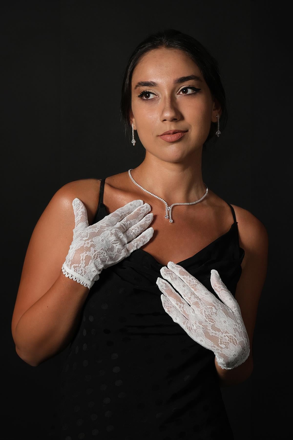 Toptan Dantelli Bilek Boy Gelin Eldiveni