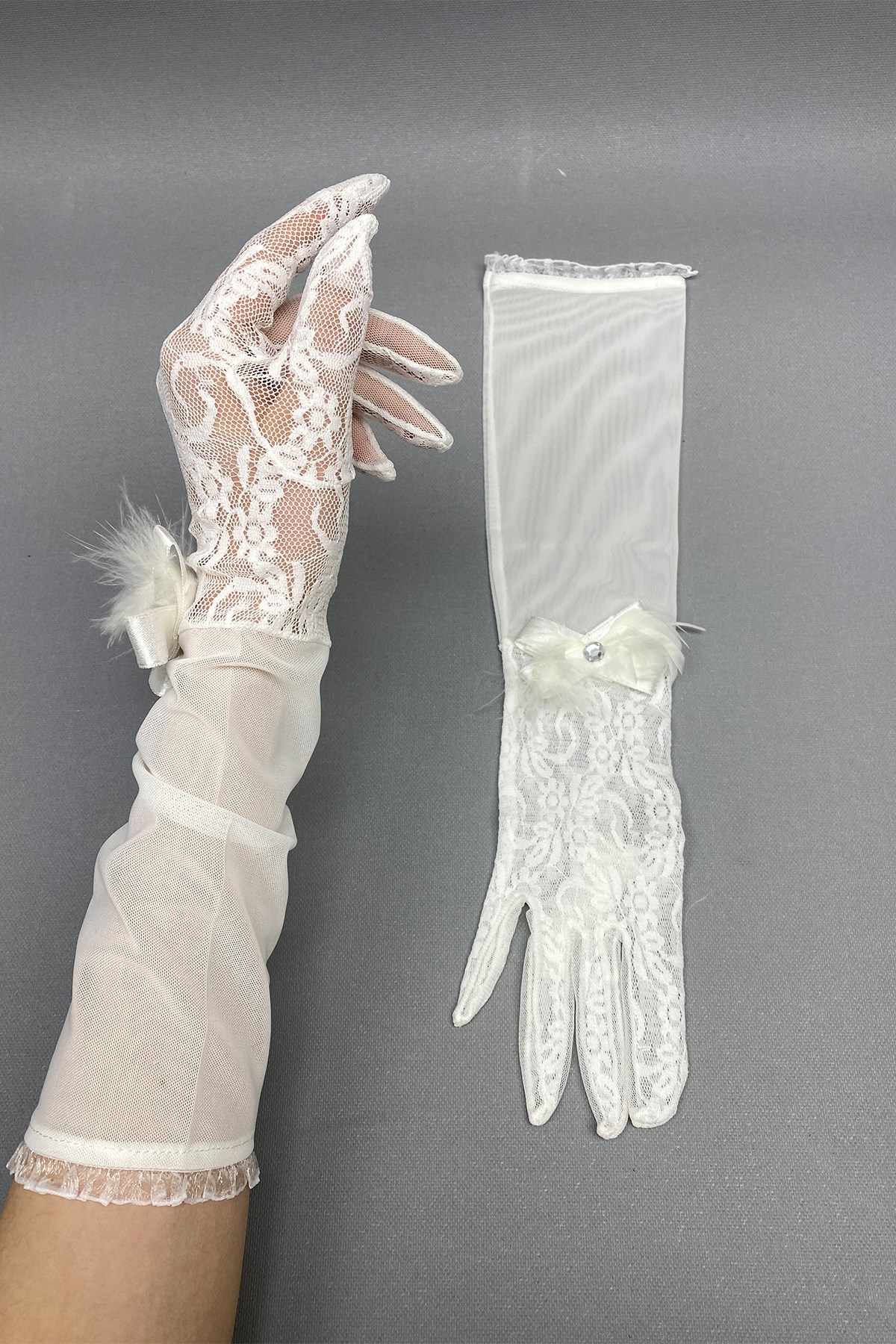Lace Bridal Gloves and Polka Dot Wedding Hat Face Veils
