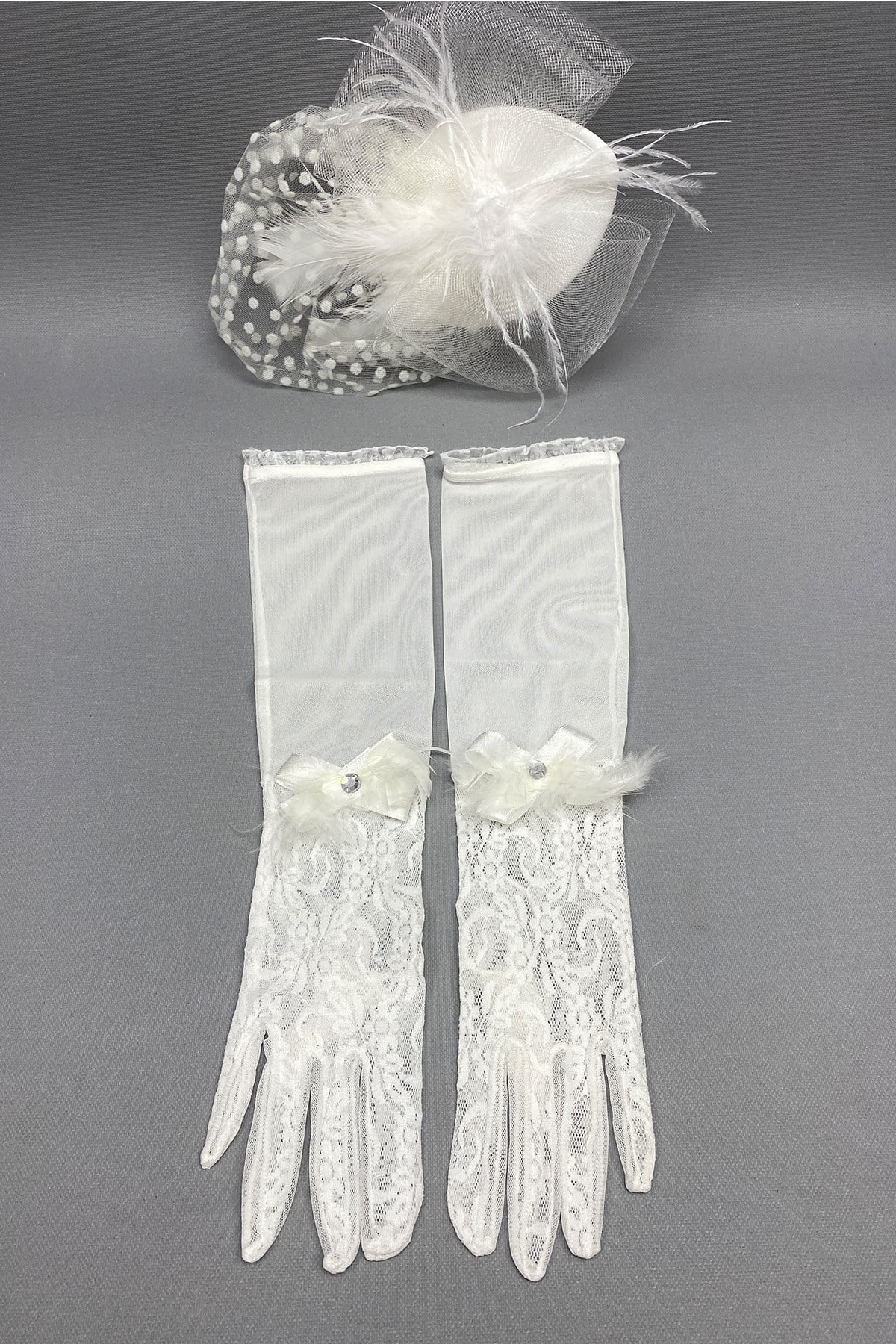 Lace Bridal Gloves and Polka Dot Wedding Hat Face Veils