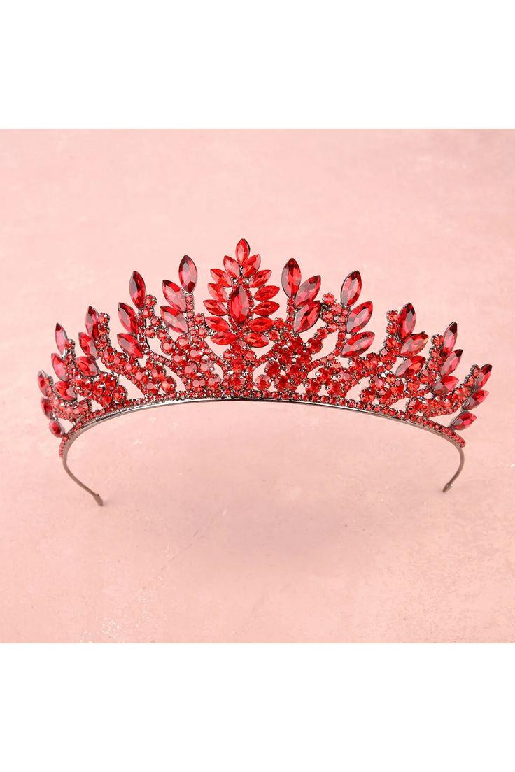 Denver Crystal Queen Tiara Bridal Henna Night Crown Red