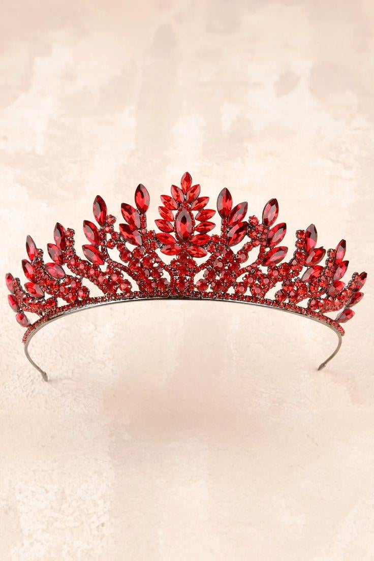 Denver Crystal Queen Tiara Bridal Henna Night Crown Red