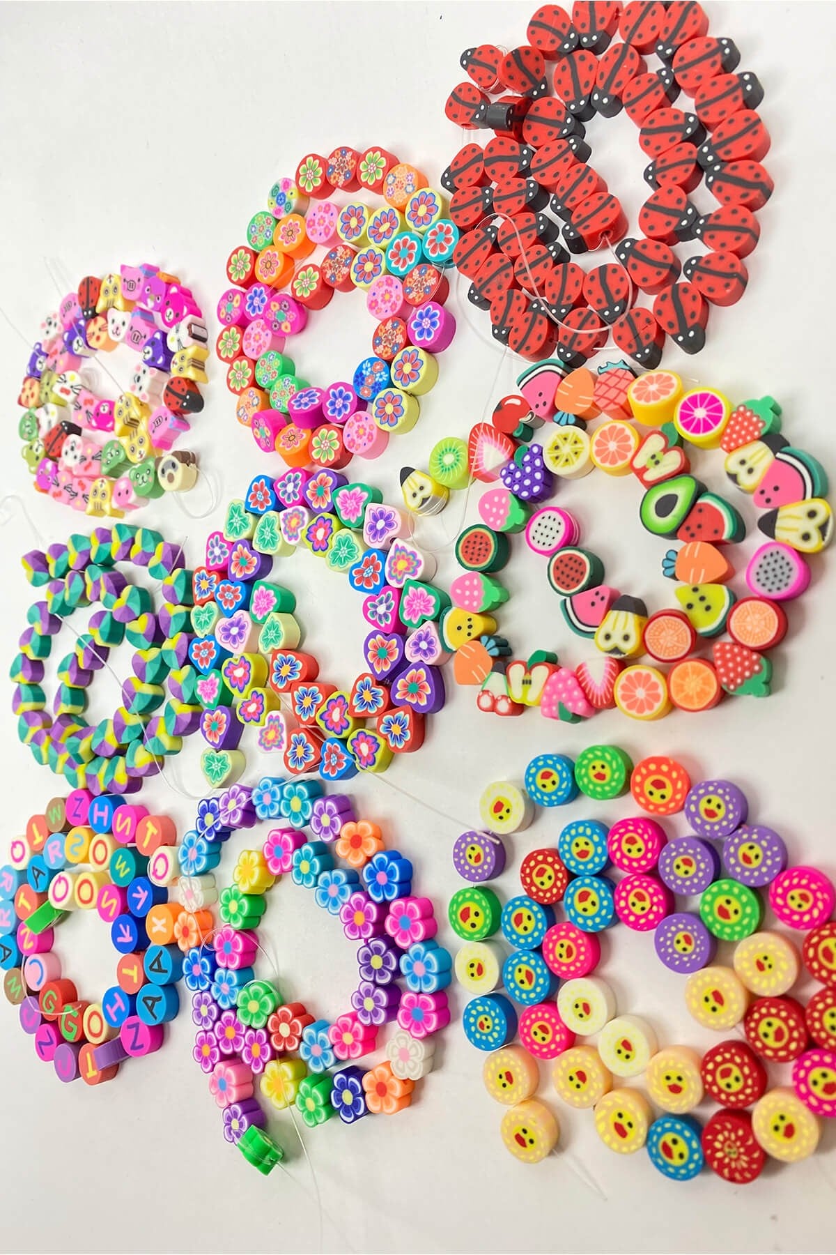Patterned Fimo Dough Beads Set 9 Strings
