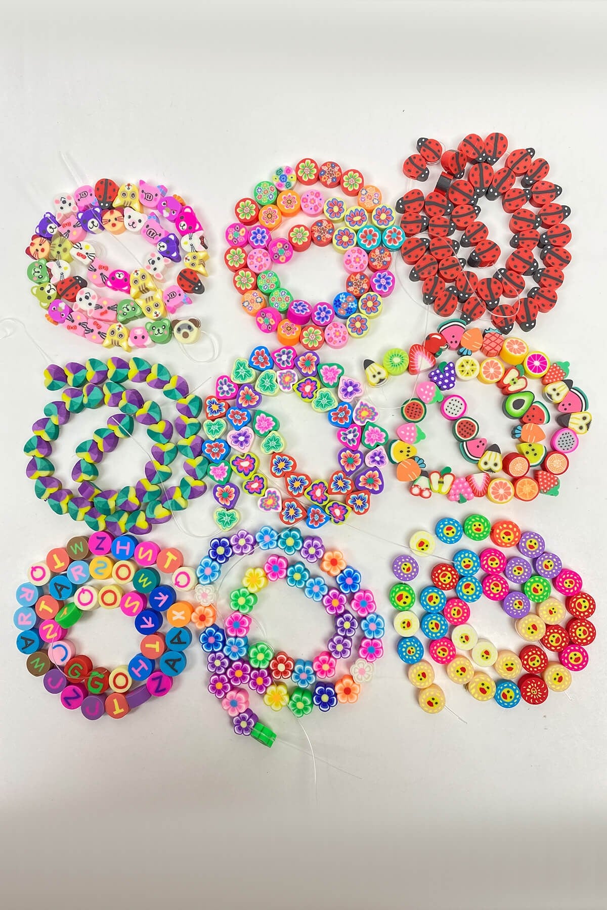 Patterned Fimo Dough Beads Set 9 Strings