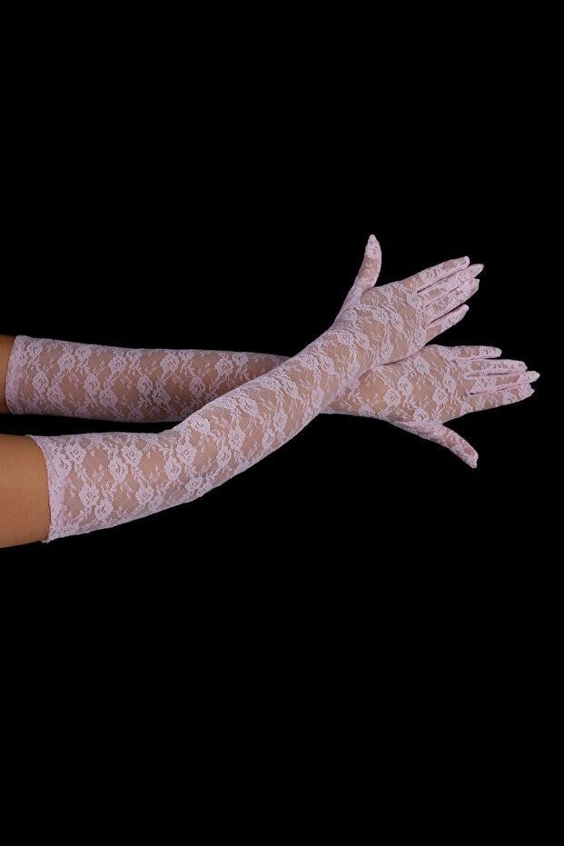 Dirsek Boyu Zarif Dantelli 62 Cm Uzun Abiye Nişan Eldiveni Kına Düğün Nikah