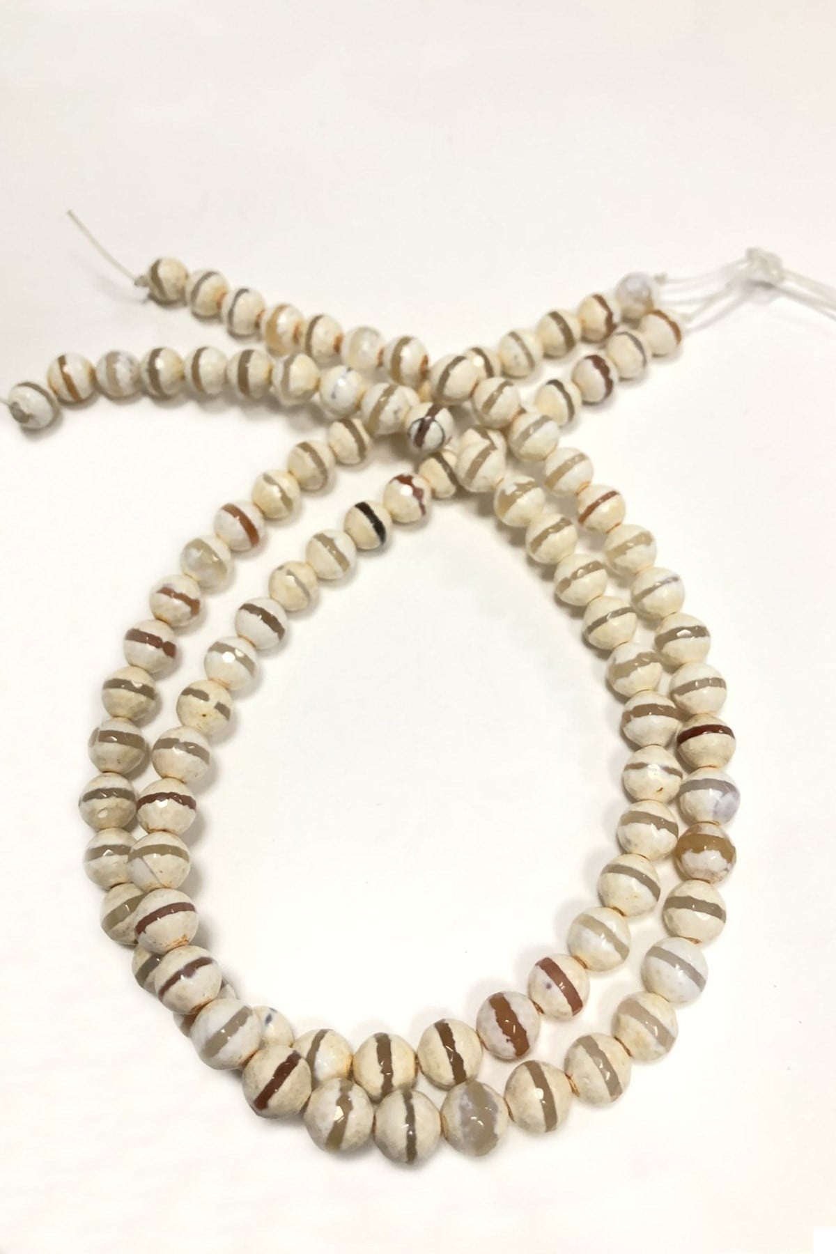 Cream Patterned Natural Stone Beads 8 mm