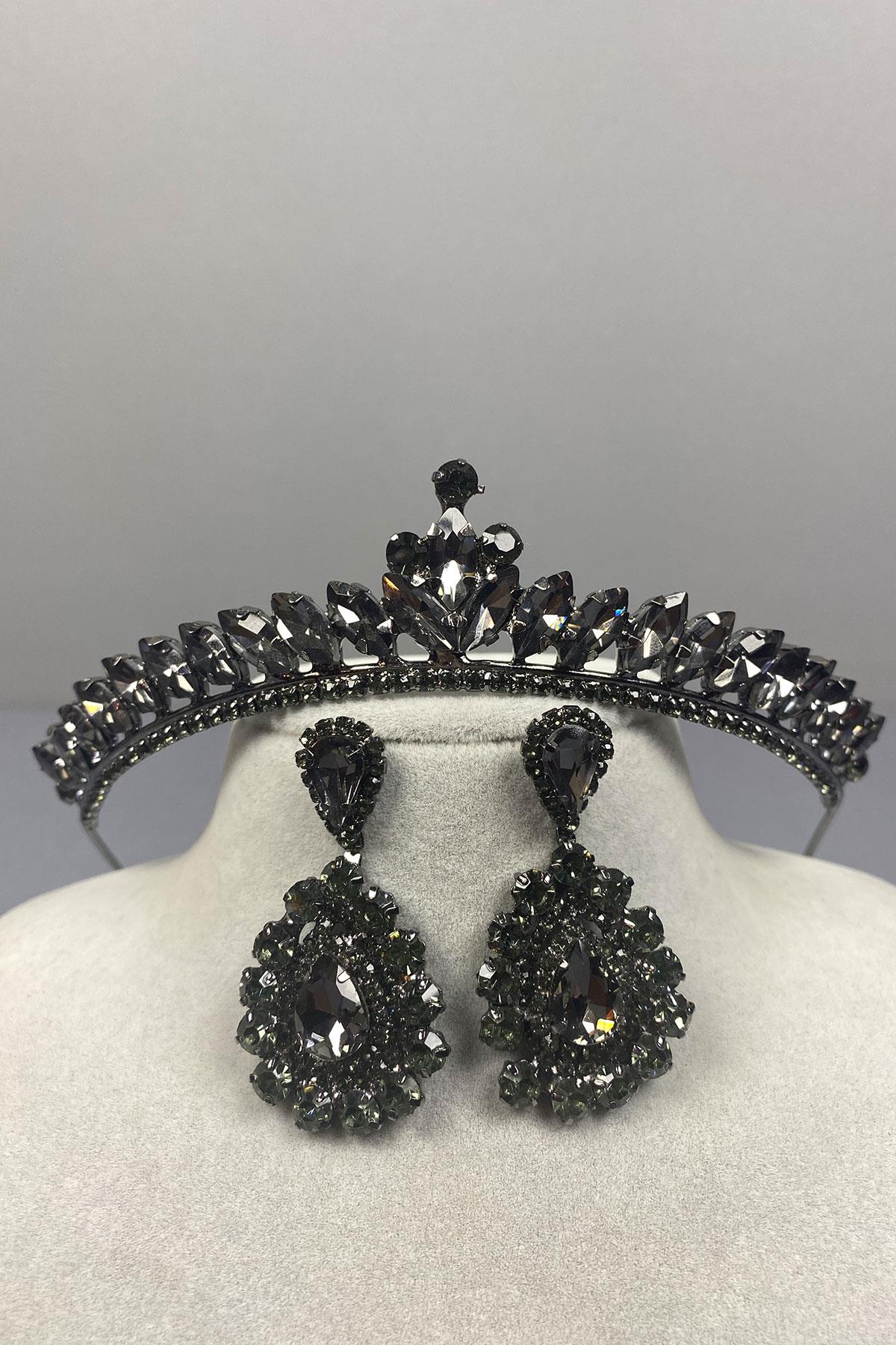 Ece Gelin Henna Crown and Drop Shuttle Earring Set