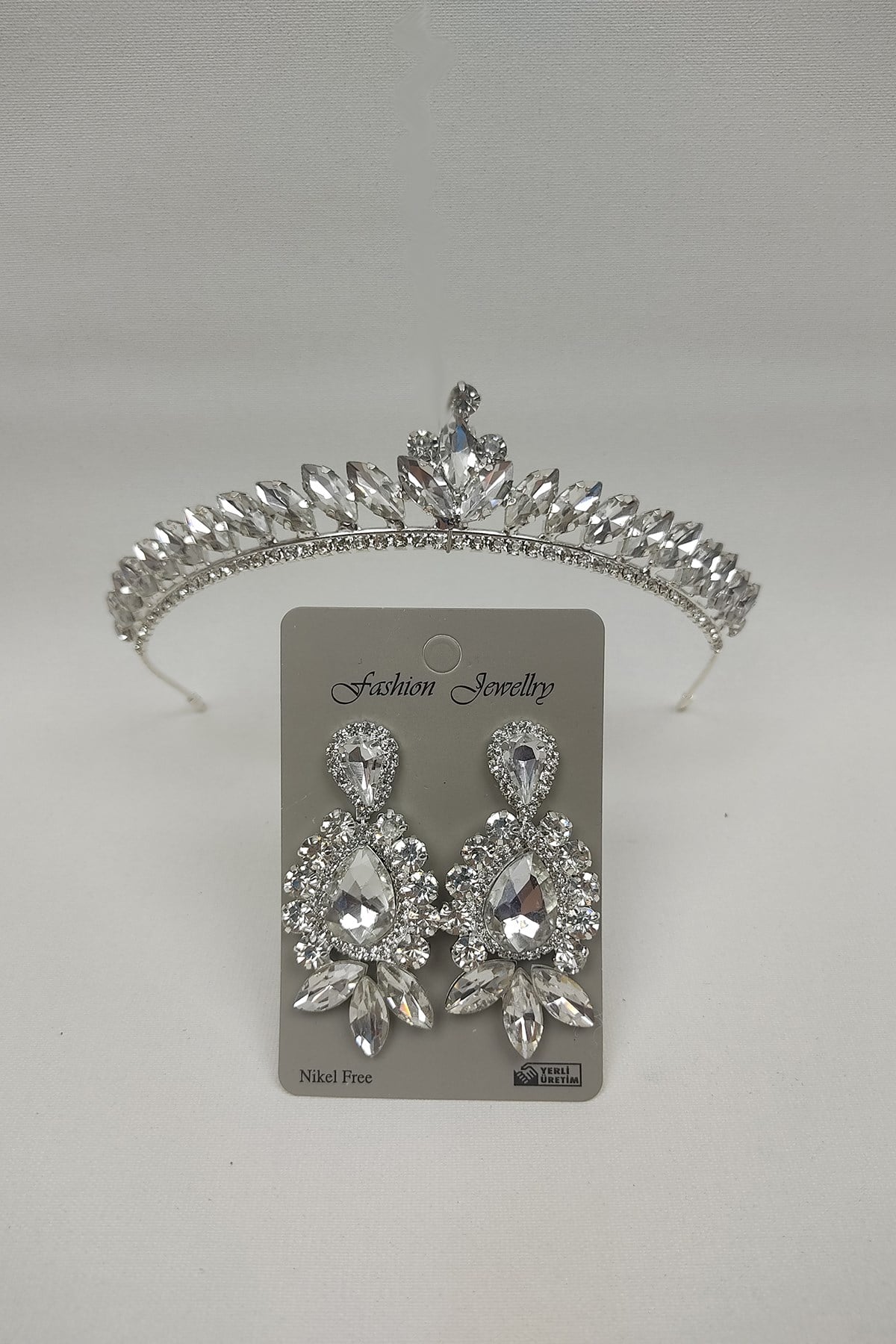 Ece Model Bridal Crown And Stud Earrings With Drop Stone