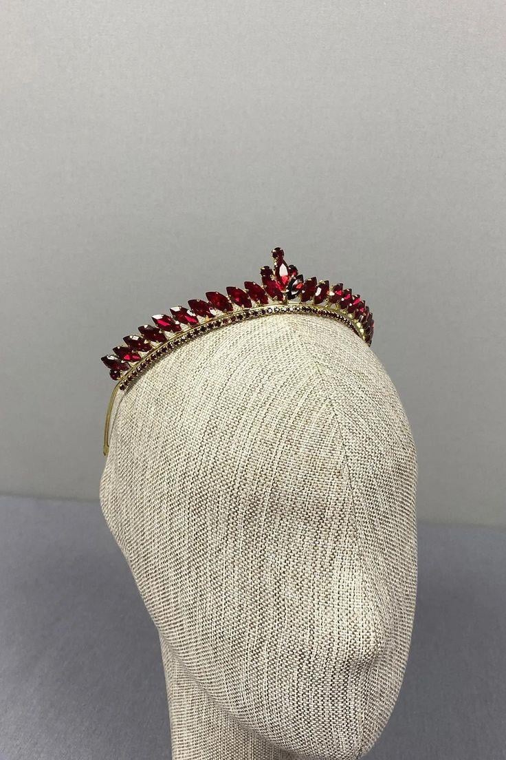 Ece Model Thin Bridal Tiara Burgundy Gold