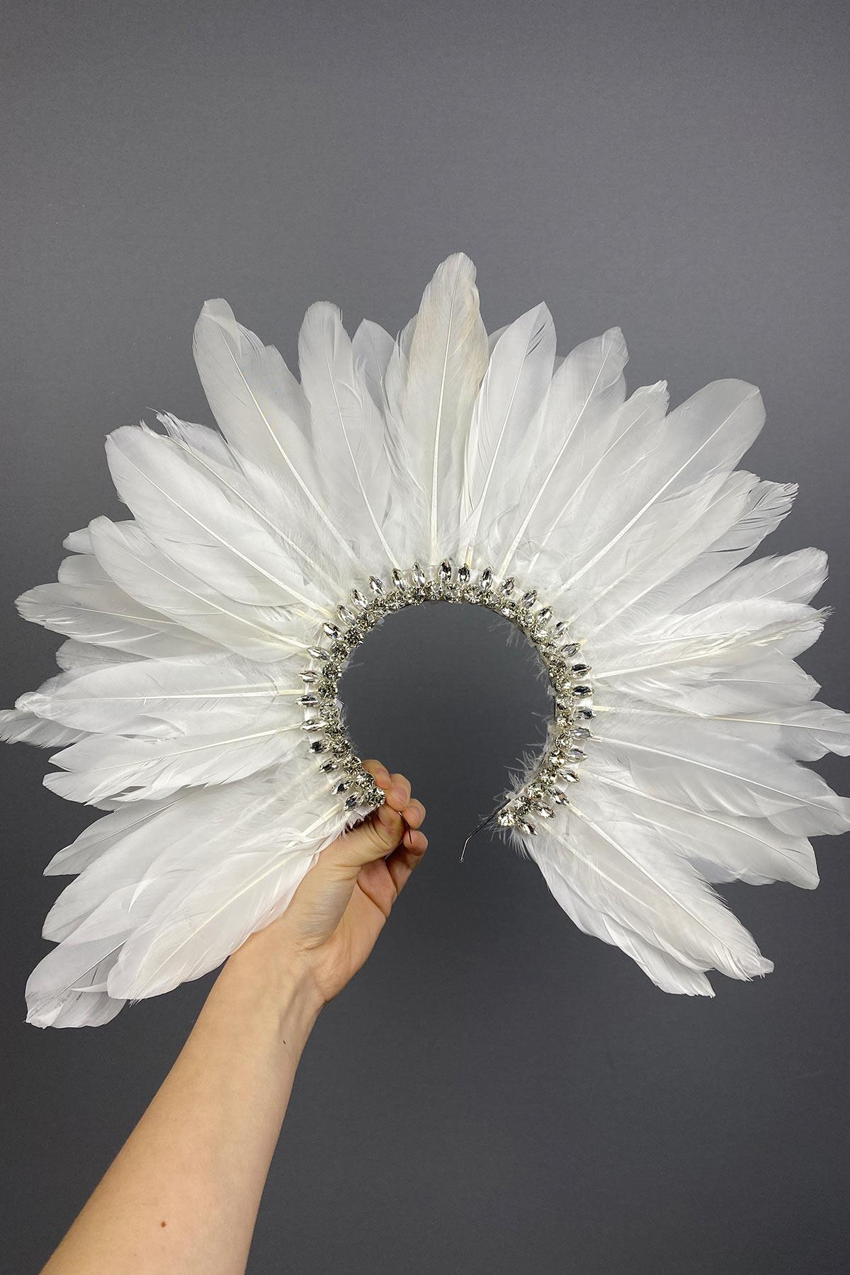 Ecru Hera Feathered Stone Bridal Henna Crown Accessory