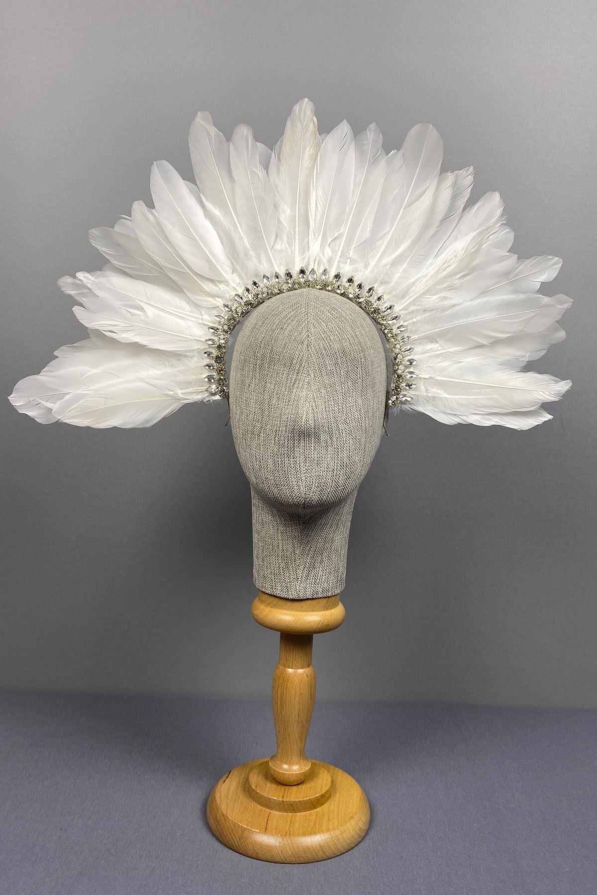 Ecru Hera Feathered Stone Bridal Henna Crown Accessory