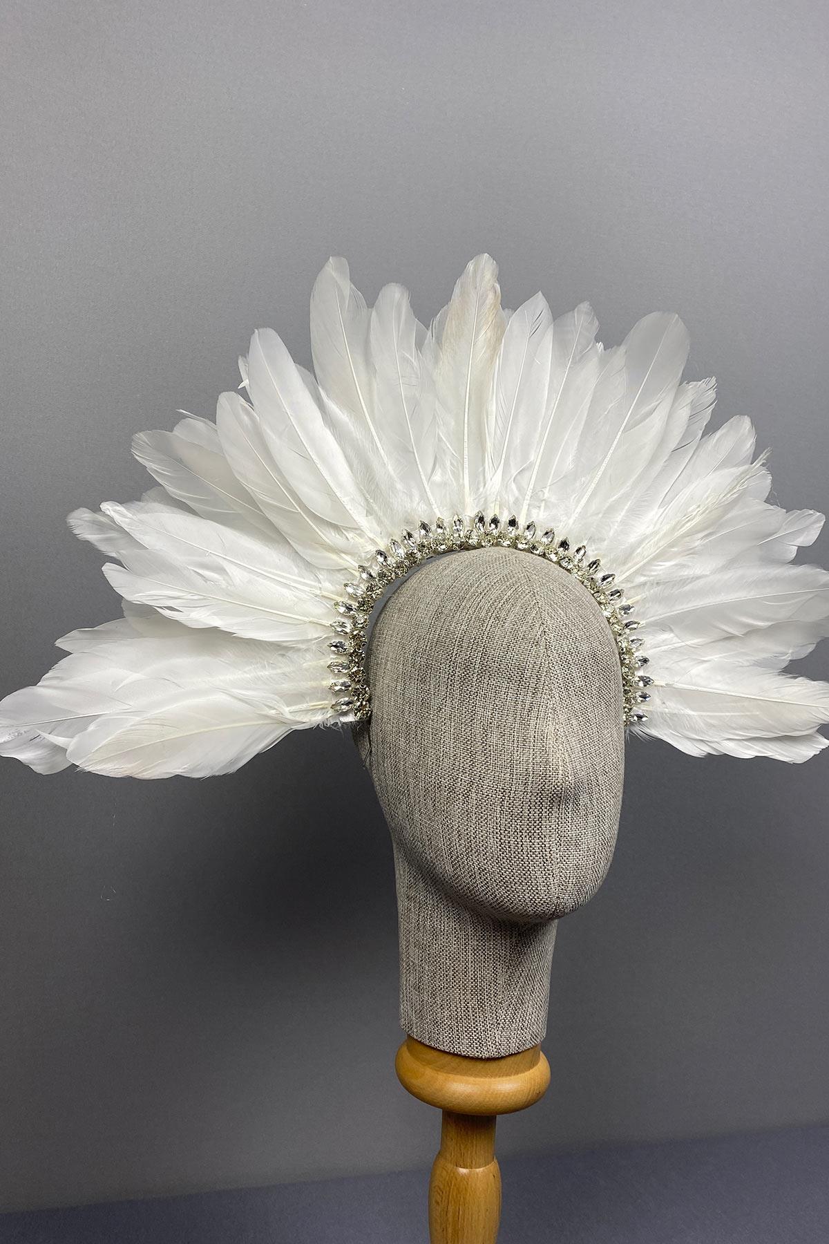 Ecru Hera Feathered Stone Bridal Henna Crown Accessory