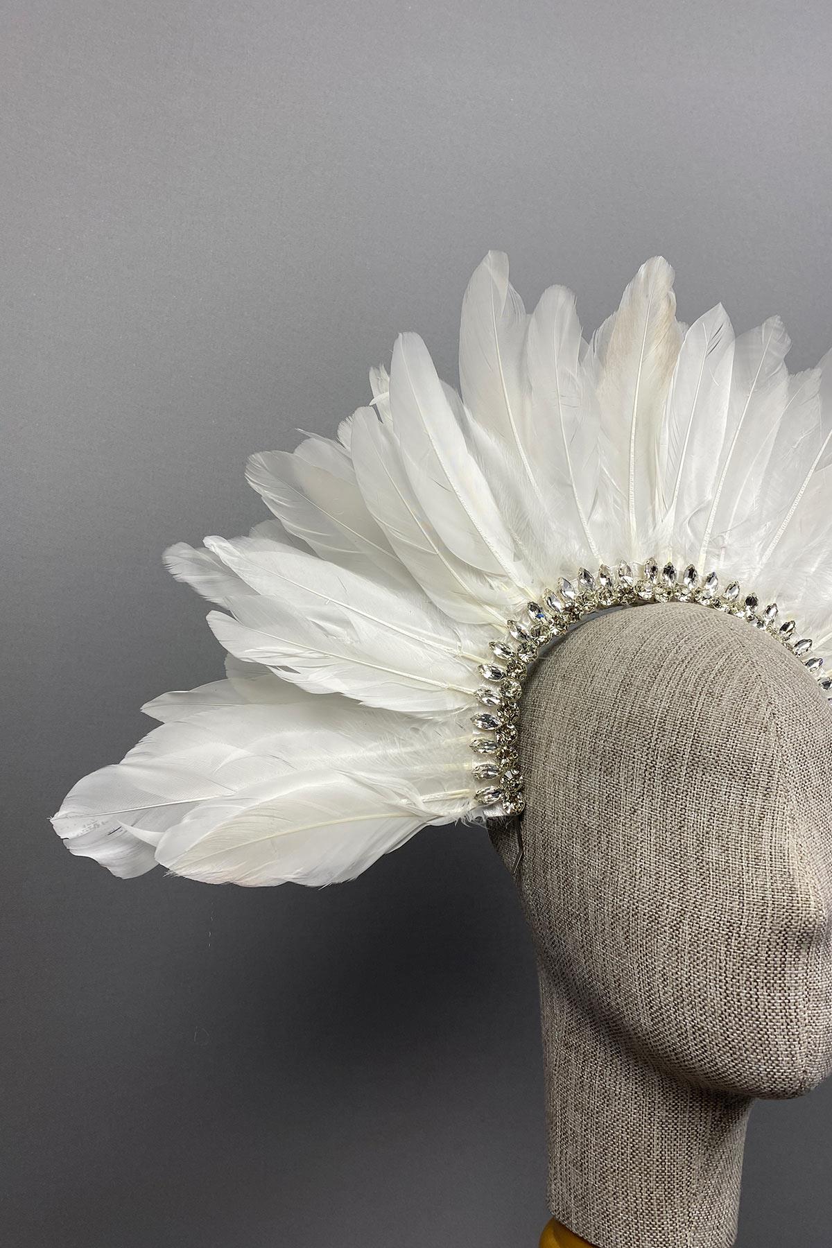 Ecru Hera Feathered Stone Bridal Henna Crown Accessory