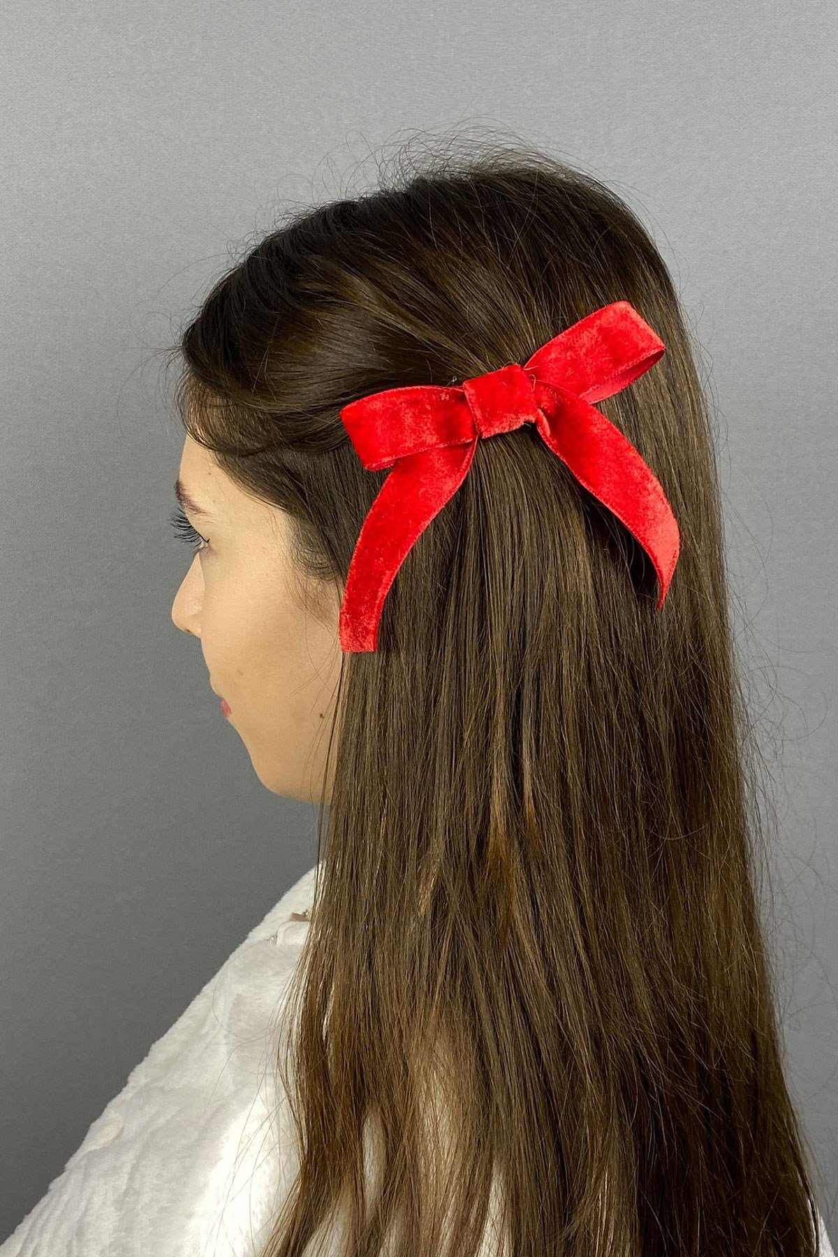 Fiyonklu Kadife Kurdeleli Saç Tokası