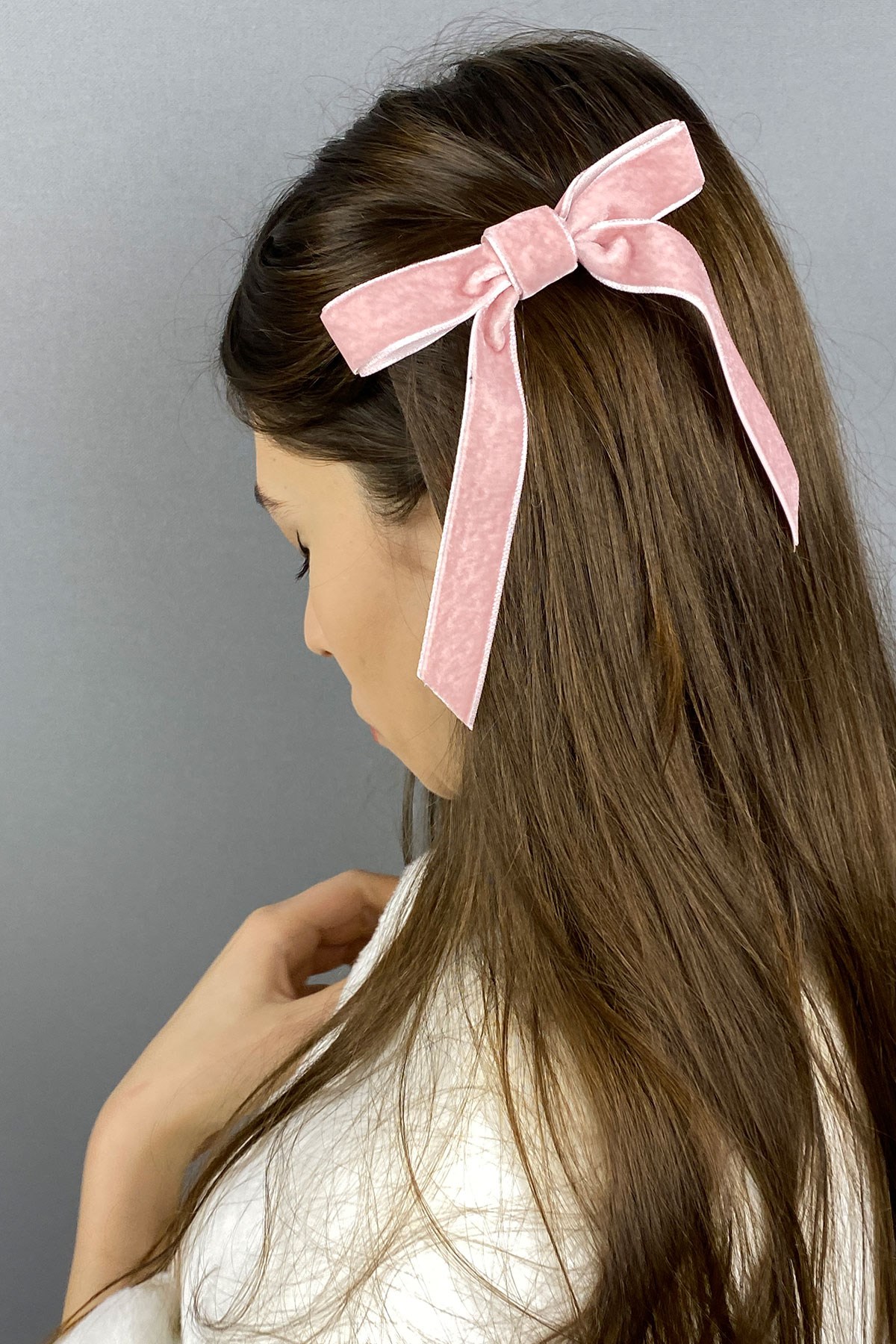 Fiyonklu Kadife Kurdeleli Saç Tokası