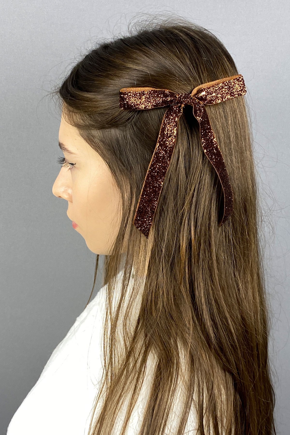 Shiny Velvet Ribbon Hair Clip with Bow