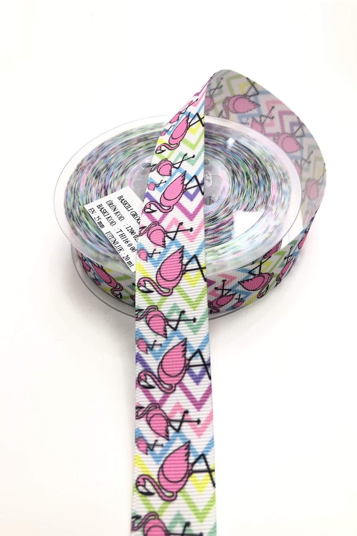 Flamingo Patterned Grosgrain Ribbon 2,5 cm 1 m