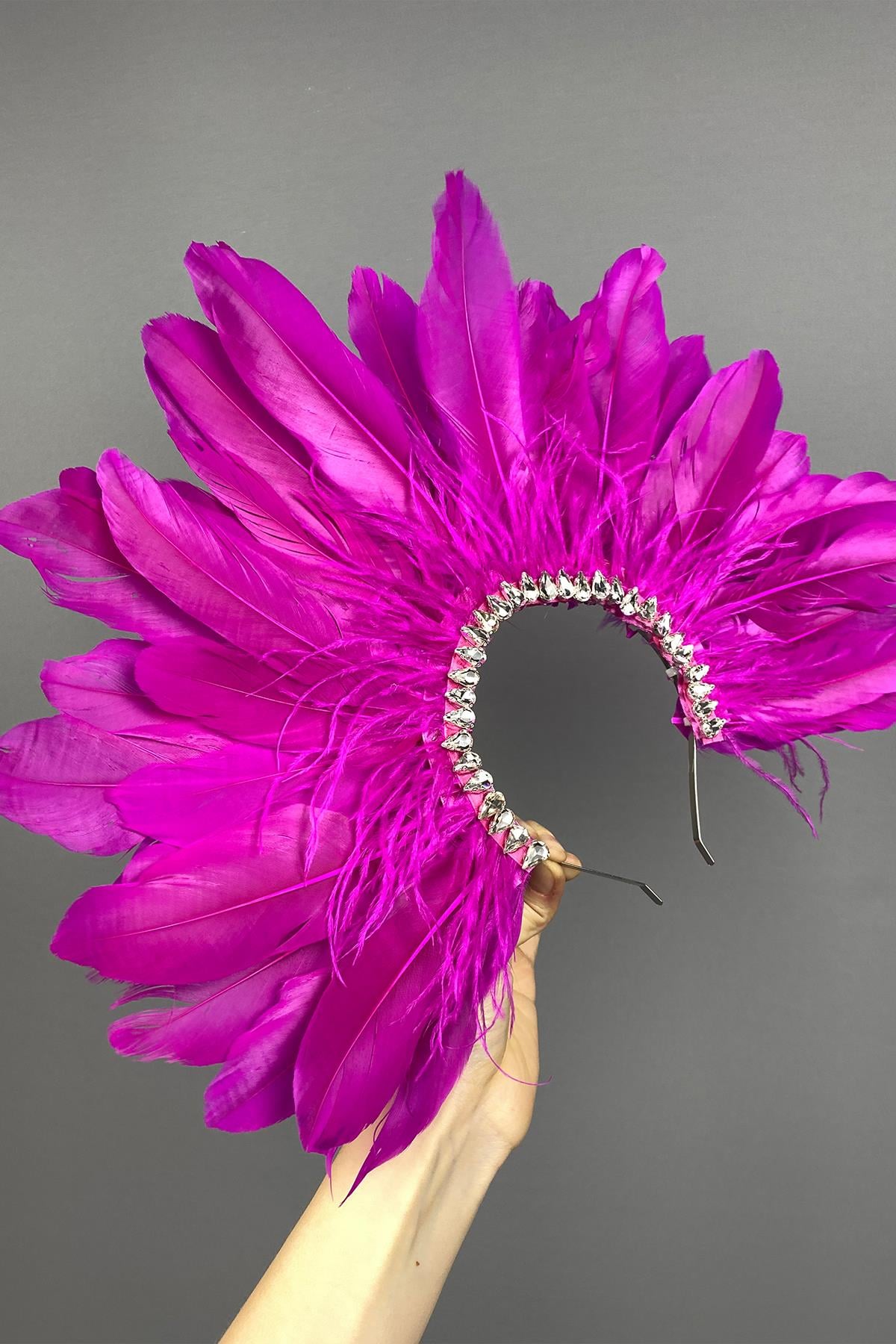 Fuchsia Enda Feathered Stone Bridal Henna Crown Accessory