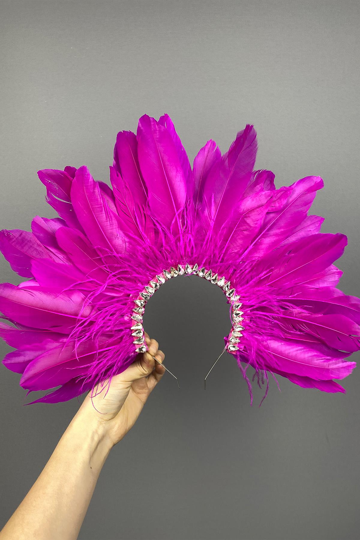 Fuchsia Enda Feathered Stone Bridal Henna Crown Accessory