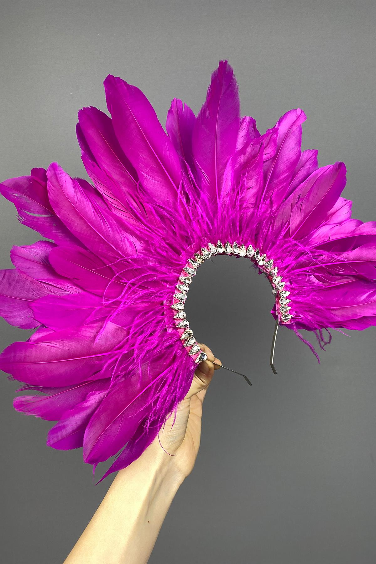 Fuchsia Enda Feathered Stone Bridal Henna Crown Accessory
