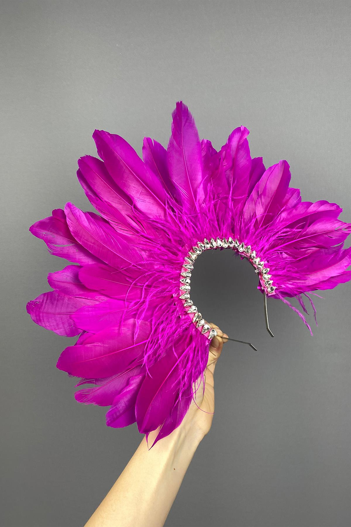 Fuchsia Enda Feathered Stone Bridal Henna Crown Accessory
