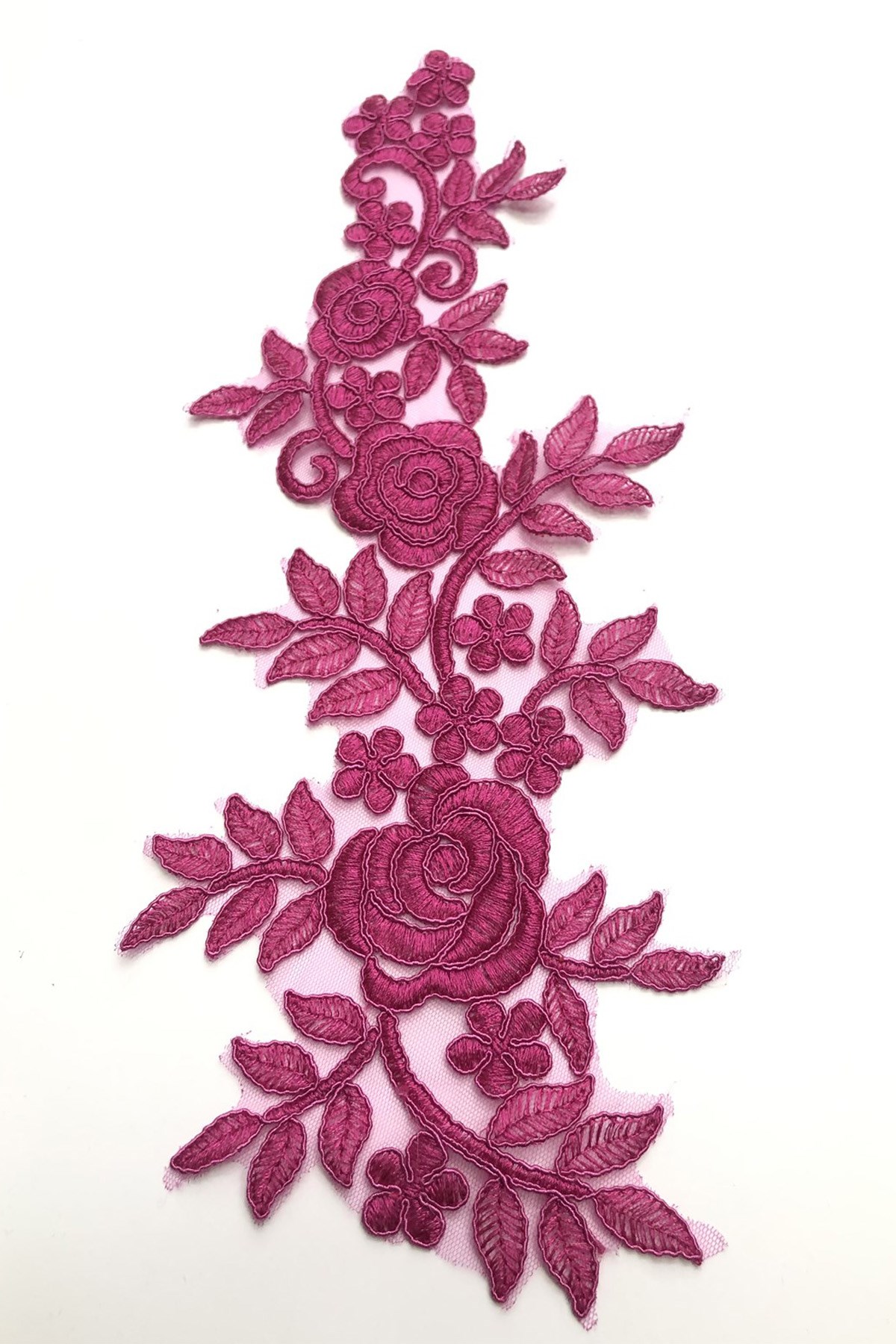 Fuşya Gül Desenli Dantel Güpür Aplik