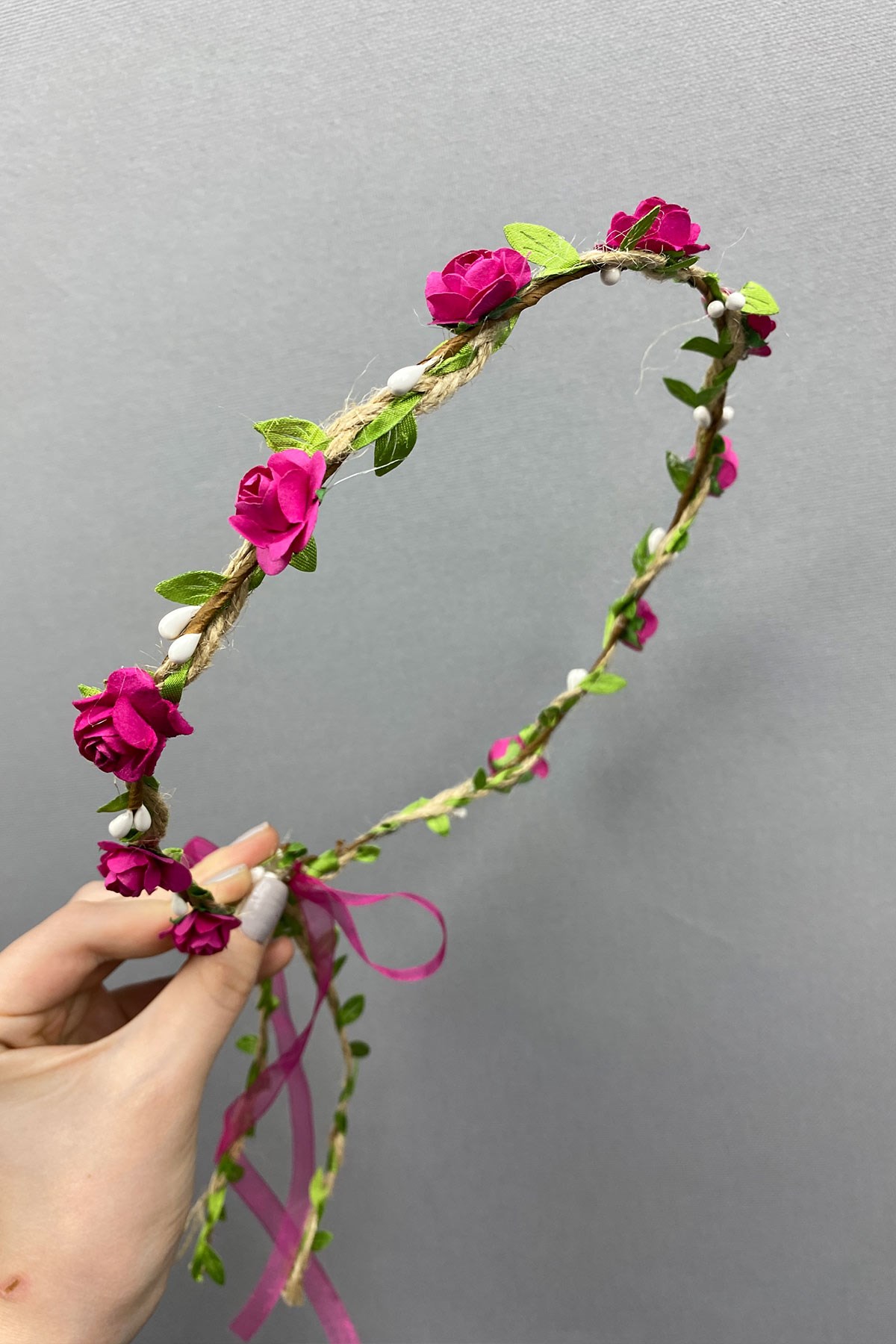 Fuchsia Paper Rose Leaf Bridesmaid Crown and Gift Child Crown