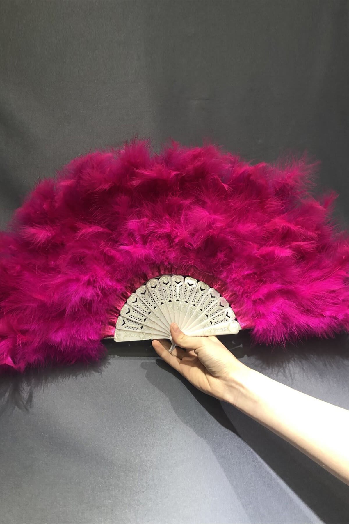 Fuchsia Feathered White Bridal Fan