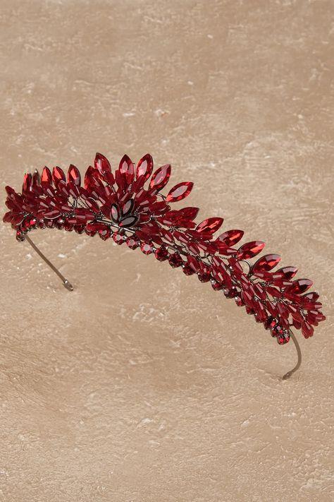 Bridal Costume Tiara, Henna and Wedding Tiara for Women, Burgundy
